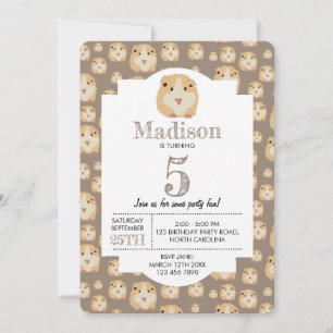 Personalized Cute Hamster Pattern Birthday Party Invitation