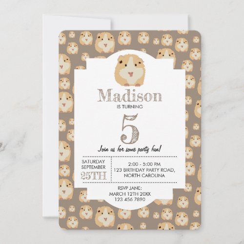 Personalized Cute Hamster Pattern Birthday Party   Invitation