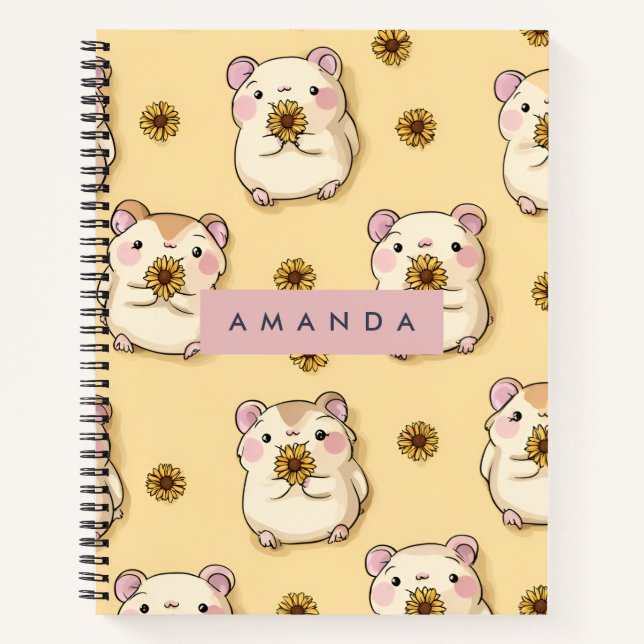 Personalized Cute Hamster & Yellow Flower Pattern Notebook (Front)