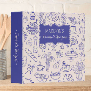 Personalized Cute Hand Drawn Food Flower Recipe 3 Ring Binder
