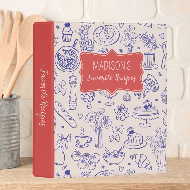 Personalized Cute Hand Drawn Food Flower Recipe Mini Binder (In situ)