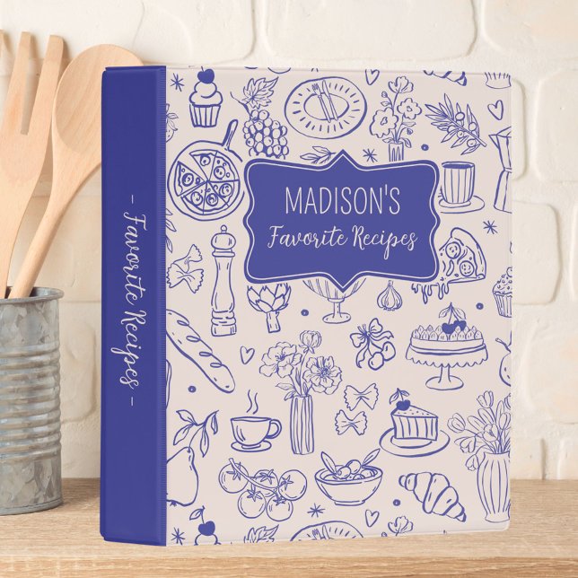 Personalized Cute Hand Drawn Food Flower Recipe Mini Binder (In situ)