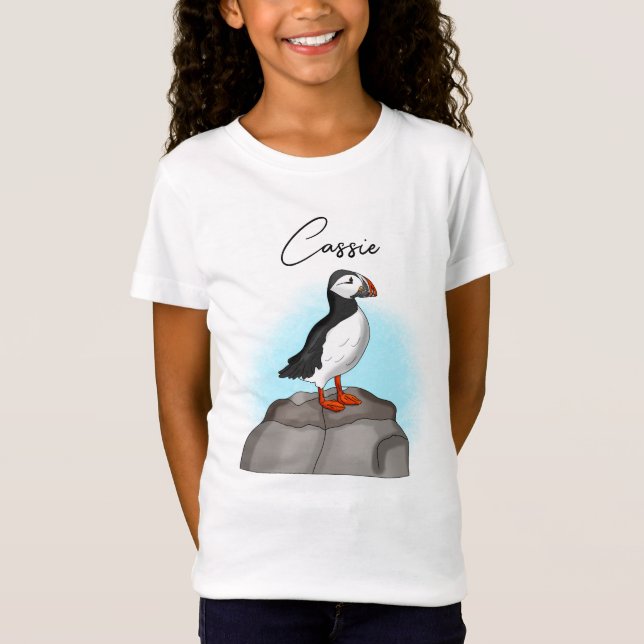 Personalized Cute Hand drawn Puffin T-Shirt (Front)