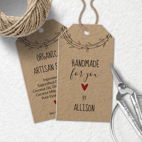 Personalized Cute Handmade For You Kraft Gift Tags