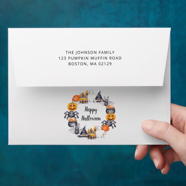 Personalized Cute Happy Halloween Illustration Envelope (Hand)