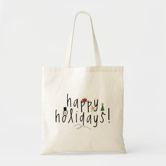 Personalized Cute Happy Holidays Tote Bag (Front)
