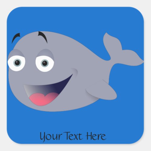Personalized Cute Happy Whale on Blue Stickers
