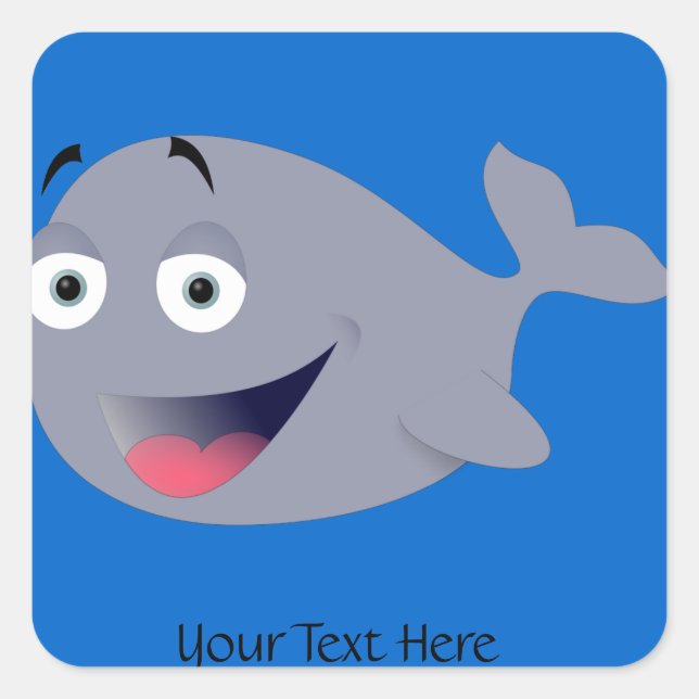 Personalized Cute Happy Whale on Blue Stickers (Front)