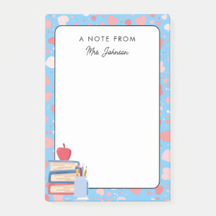 Personalized Cute Hearts Teacher Back to School Post-it Notes