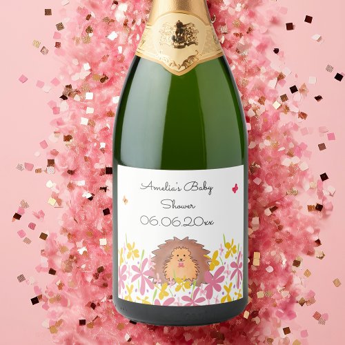 Personalized Cute Hedgehog Baby Shower Sparkling Wine Label