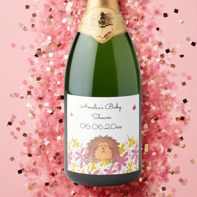 Personalized Cute Hedgehog Baby Shower Sparkling Wine Label (Creator Uploaded)