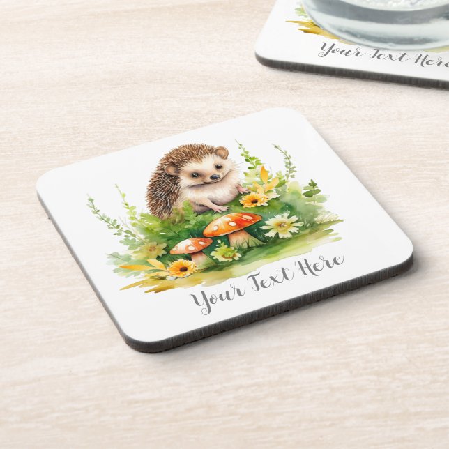 Personalized Cute Hedgehog Beverage Coaster (Left Side)