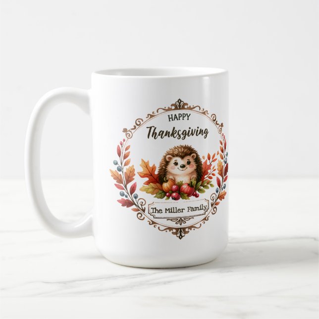 Personalized Cute Hedgehog Happy Thanksgiving  Coffee Mug (Left)