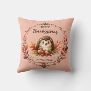 Personalized Cute Hedgehog Happy Thanksgiving Throw Pillow