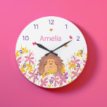 Personalized Cute Hedgehog Kids Bedroom  Large Clock<br><div class="desc">A cute little hedgehog clutching a little pink love heart surrounded by beautiful wild flowers features on this personalised clock. A lovely design for a new baby or a young child's bedroom.</div>