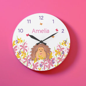 Personalized Cute Hedgehog Kids Bedroom  Large Clock