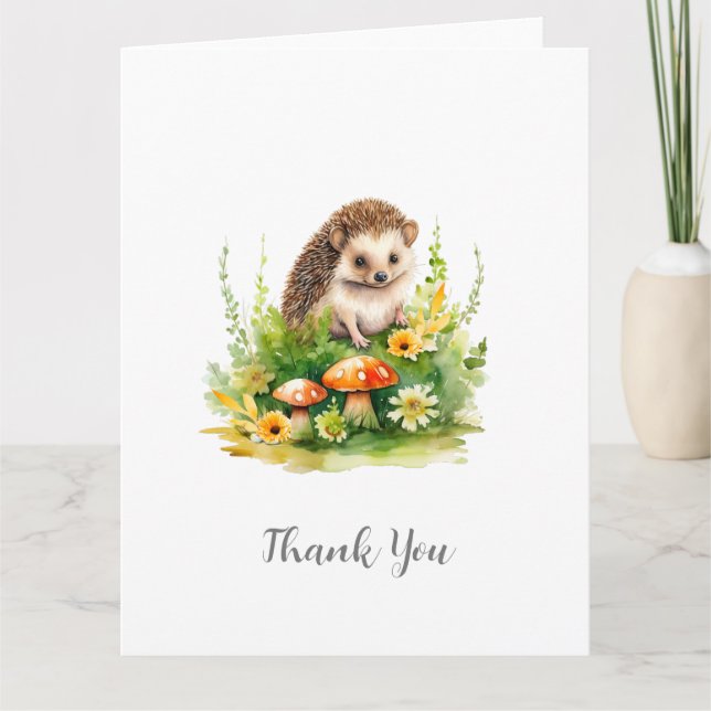 Personalized Cute Hedgehog Letterpress Thank You Card (Front)