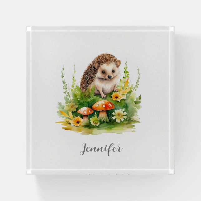 Personalized Cute Hedgehog Paperweight (Front)