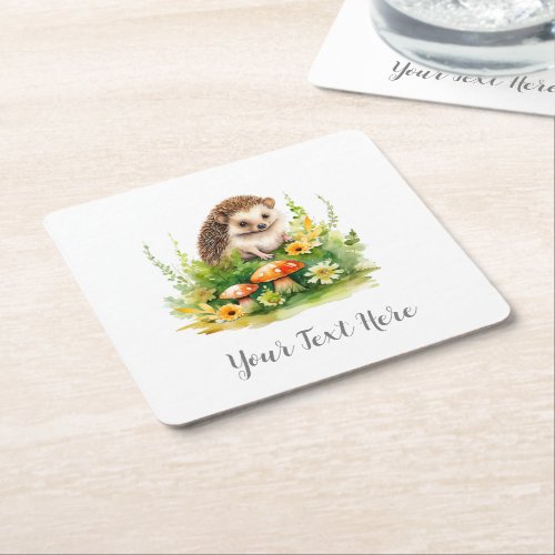 Personalized Cute Hedgehog Square Paper Coaster
