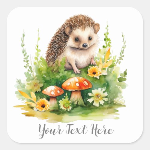 Personalized Cute Hedgehog Square Sticker