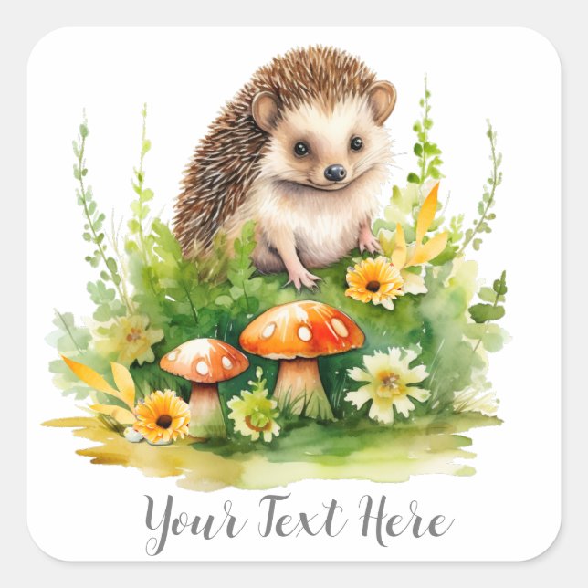 Personalized Cute Hedgehog Square Sticker (Front)