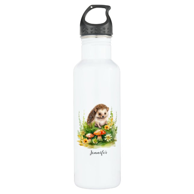 Personalized Cute Hedgehog Stainless Steel Water Bottle (Front)