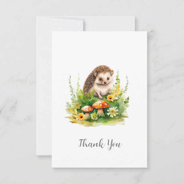 Personalized Cute Hedgehog Thank You Card (Front)