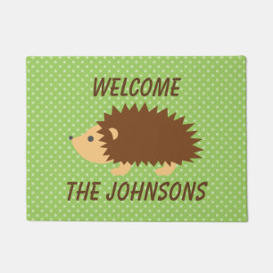 Personalized cute hedgehog welcome door mat