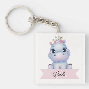 Personalized cute hippo keychain