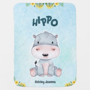 Personalized Cute Hippo Nursery Room Baby Blanket