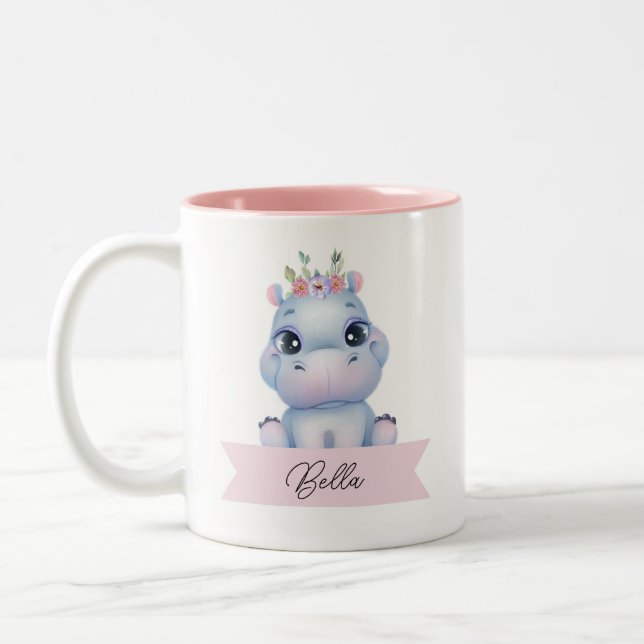 Personalized cute hippo  Two-Tone coffee mug (Left)