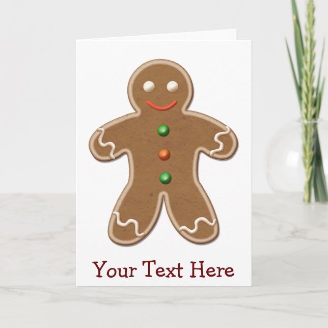Personalized Cute Holiday Gingerbread Man Card (Front)
