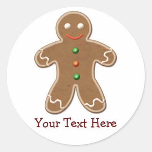 Personalized Cute Holiday Gingerbread Man Classic Round Sticker