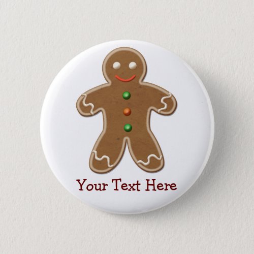 Personalized Cute Holiday Gingerbread Man Pinback Button