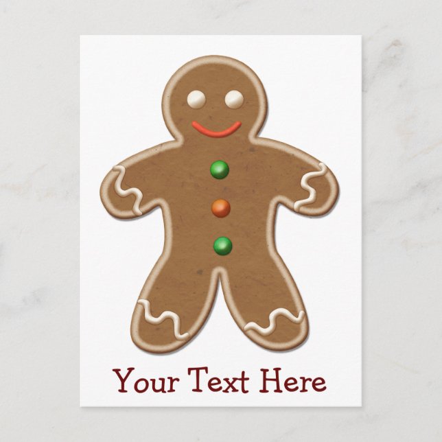 Personalized Cute Holiday Gingerbread Man Postcard (Front)
