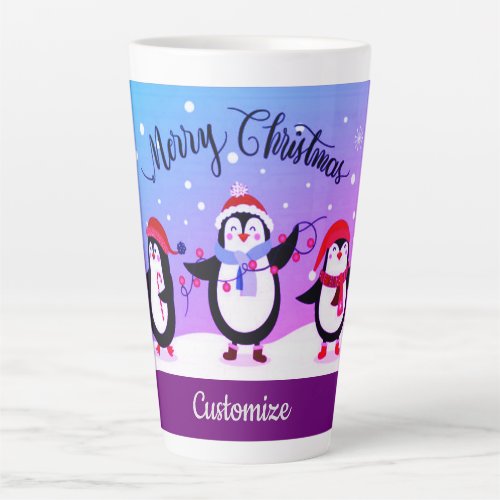 Personalized Cute Holiday Penguins 2 Latte Mug