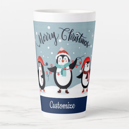 Personalized Cute Holiday Penguins Latte Mug