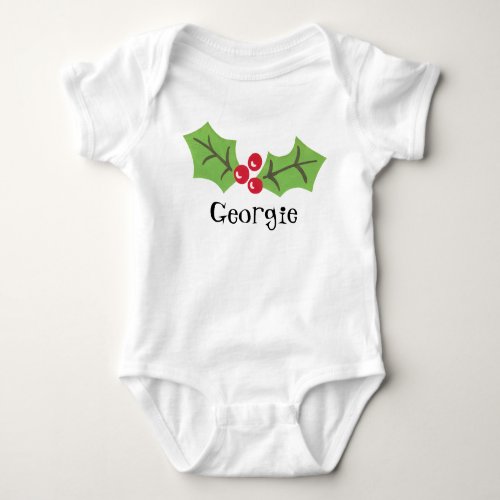 Personalized Cute Holly  Berries Christmas Baby Bodysuit