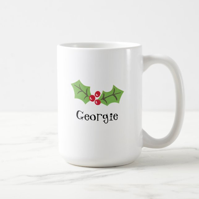 Personalized Cute Holly & Berries Christmas Coffee Mug (Right)