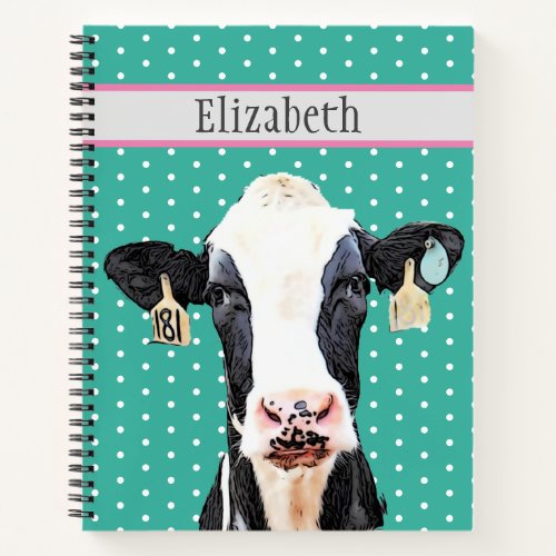 Personalized Cute Holstein Cow Animal Name Notebook