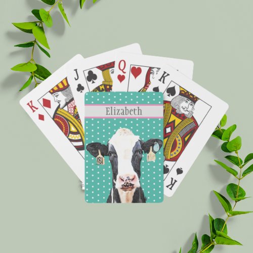 Personalized Cute Holstein Dairy Cow Animal Name  Playing Cards