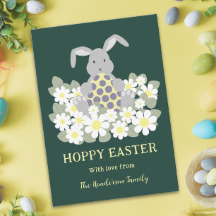 Personalized Cute Hoppy Easter Bunny Floral Holiday Card