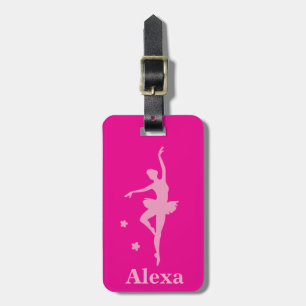Personalized Cute Hot Pink ballerina Luggage Tag