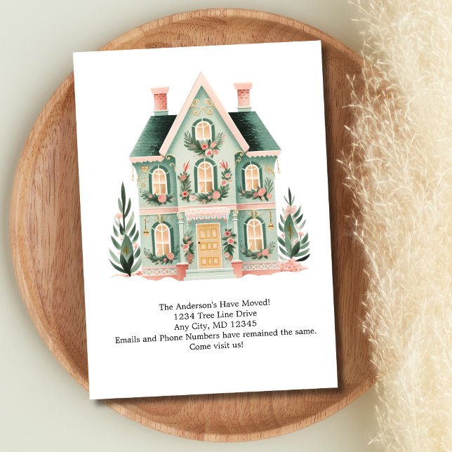 Personalized Cute House Moving Announcement (Personalized Watercolor House Moving Announcement Flat card. Printed or Instant digital Download)