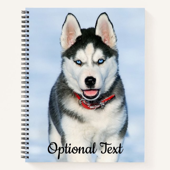 Personalized Cute Husky Puppy Dog in the snow Notebook (Front)