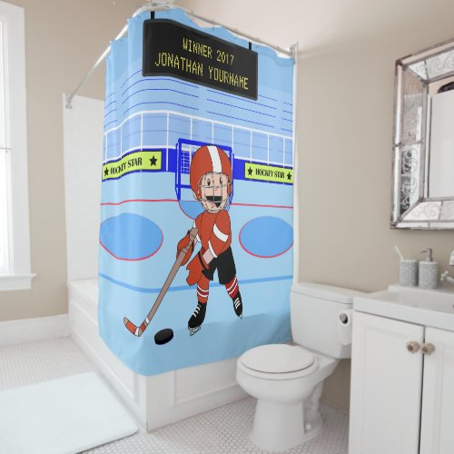 Personalized Cute Ice Hockey star Fleece Blanket Shower Curtain