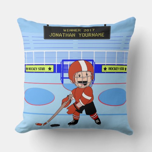 Personalized Cute Ice Hockey star Fleece Blanket Throw Pillow