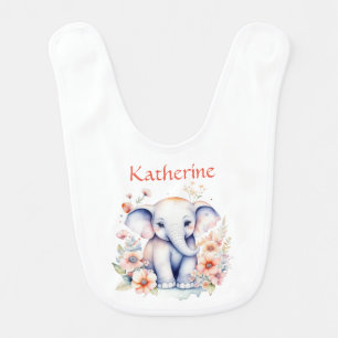 Personalized Cute Illustration of a Baby Elephant Baby Bib