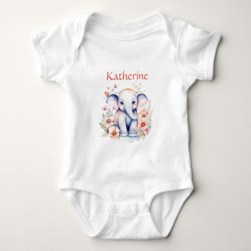 Personalized Cute Illustration of a Baby Elephant Baby Bodysuit