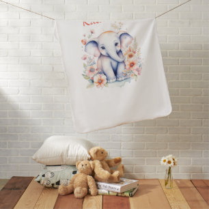 Personalized Cute Illustration of a Baby Elephant Blanket